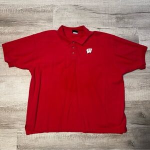 Vtg Wisconsin Badgers Red Embroidered Polo Shirt Mens Sz 2XL TSI Sportswear Rare